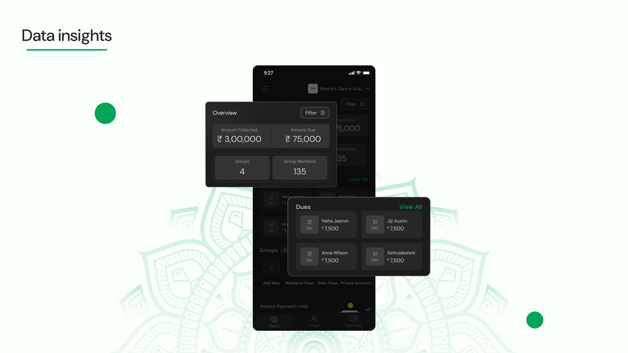 App interface of fee collection overview through CoFee