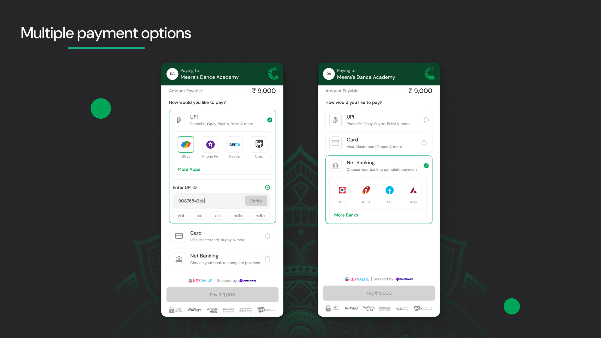 App interface of payment gateway for payers with different payment options through CoFee