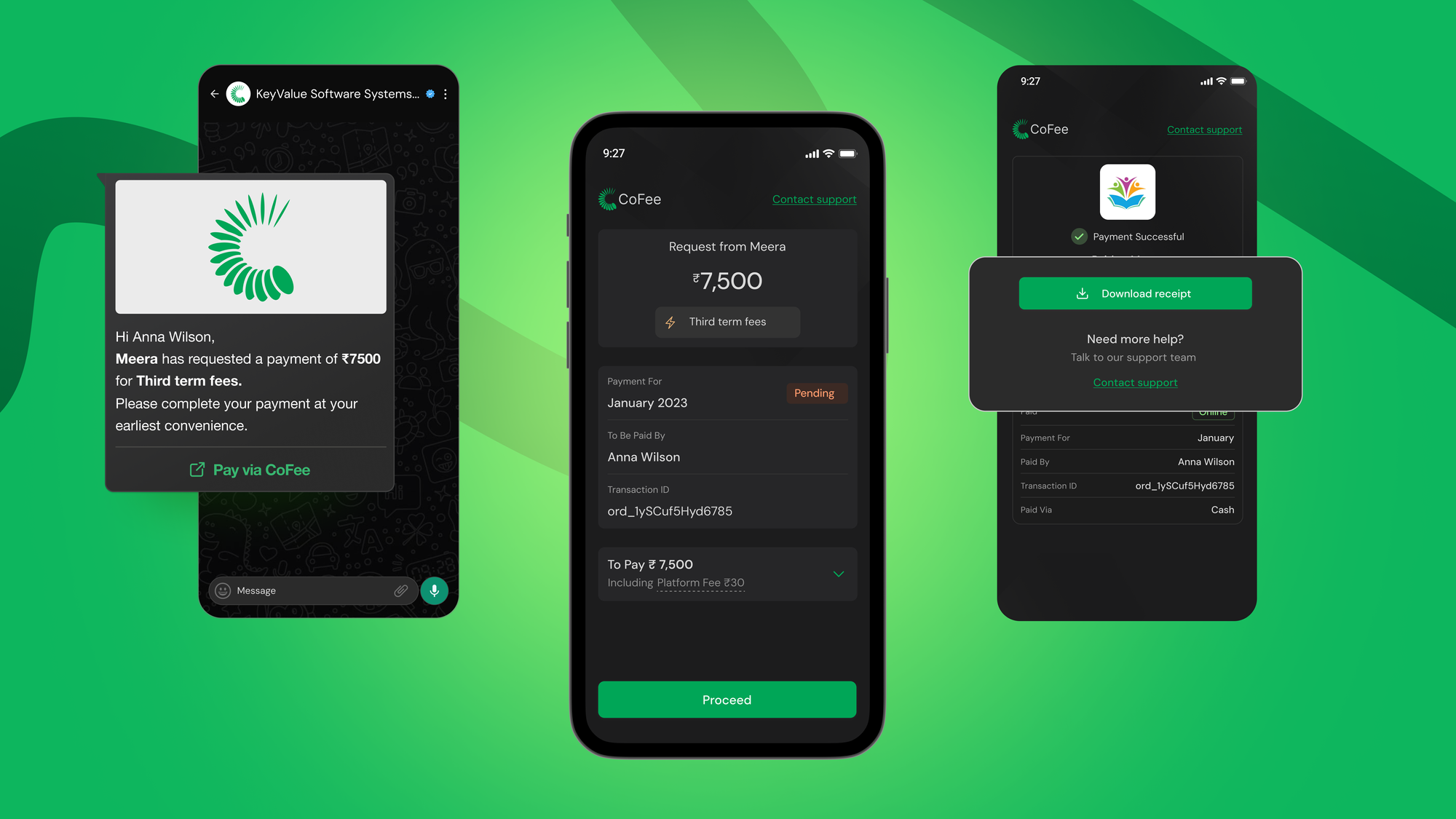 Easy three click payment interface of CoFee app